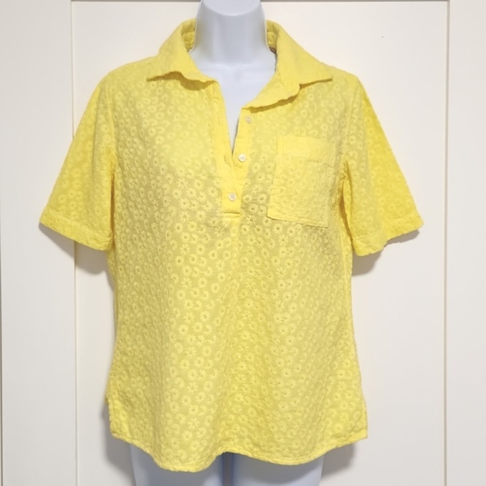 Yellow Flower Embroidered Polo Shirt